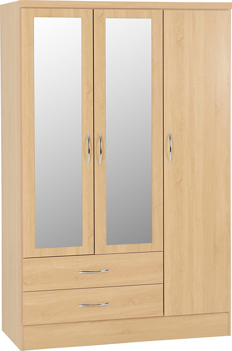 Nevada 3 Door 2 Drawer Mirrored Wardrobe In Sonoma Oak Effect